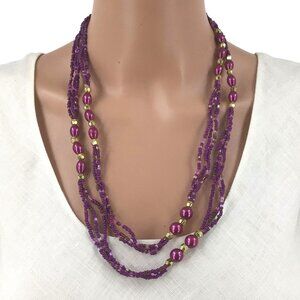Purple Beaded Necklace Long Length Light Weight 50 Inch Length